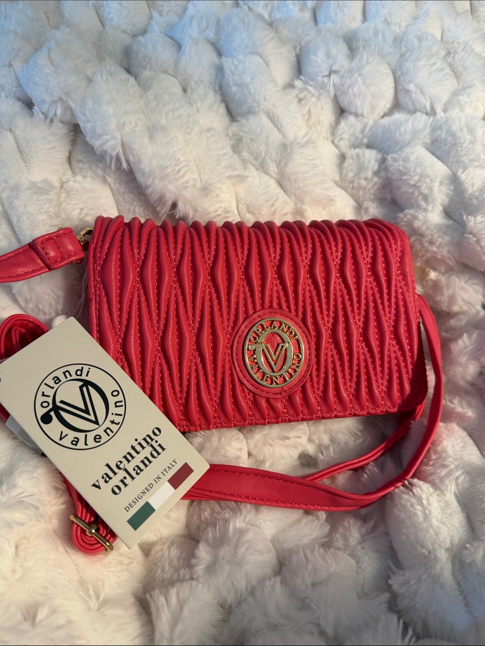 Valentino Orlandi Bright Pink Quilted Crossbody Bag